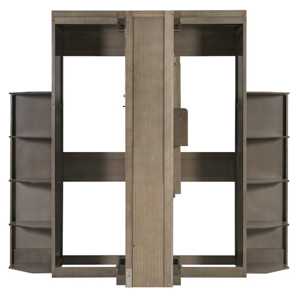 English Elm Rotating Murphy Wall Bed with Convertible Desk Dual Side Shelves Full Size Mdf Cabinet Gray LP000961AAE