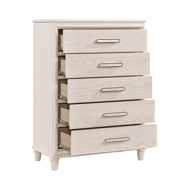 English Elm Modern Glam Five Drawer Chest with Embossed Fronts and Chrome Pulls for Bedroom B011P424783