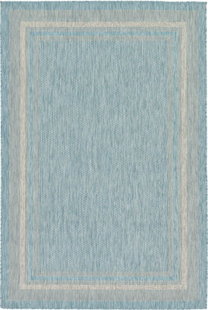 Unique Loom Outdoor Border Soft Border Machine Made Border Rug Aquamarine, Ivory 6' 1" x 9' 0"