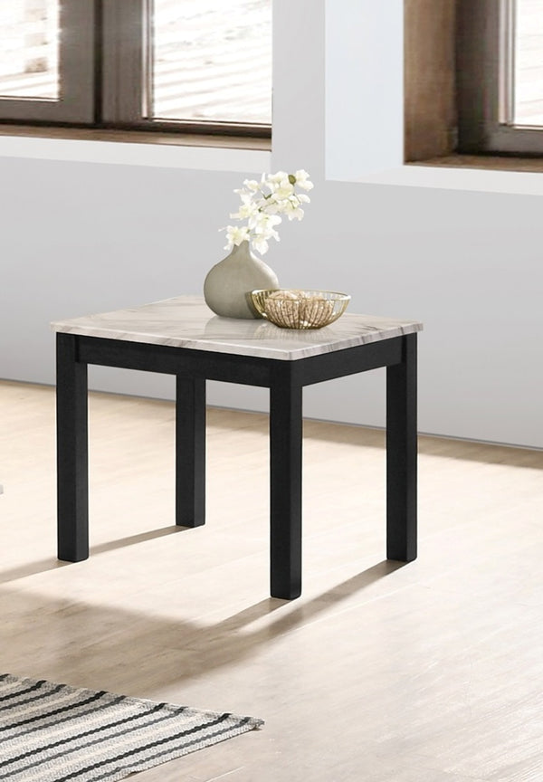 English Elm Majestic White Faux Marble 3pc Coffee & End Table Set with Black Legs, Modern Durable Living Room Design B011P237498