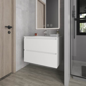 English Elm Smoot Floating Vanity Wall-Mount with Sink, 2 Soft-Close Drawers, Scratch-Resistant White 31.5" B128P314803