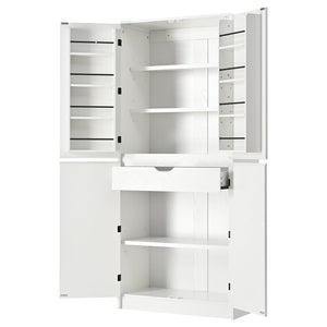 English Elm K&k Farmhouse Pantry Cabinet 72 Inch Tall Mdf Cupboard with Adjustable Shelves White N707S000021W