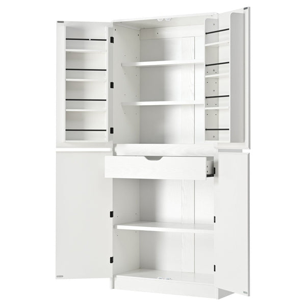 English Elm K&k Farmhouse Pantry Cabinet 72 Inch Tall Mdf Cupboard with Adjustable Shelves White N707S000021W