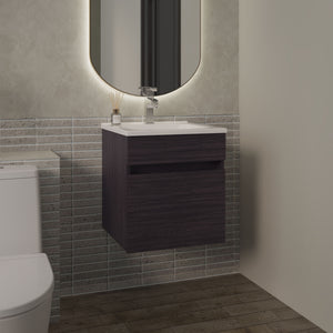English Elm Primavera 18" Floating Bathroom Vanity Wall-Mounted Black Wengue, Dual-Door Cabinet & Shelves B200P335307