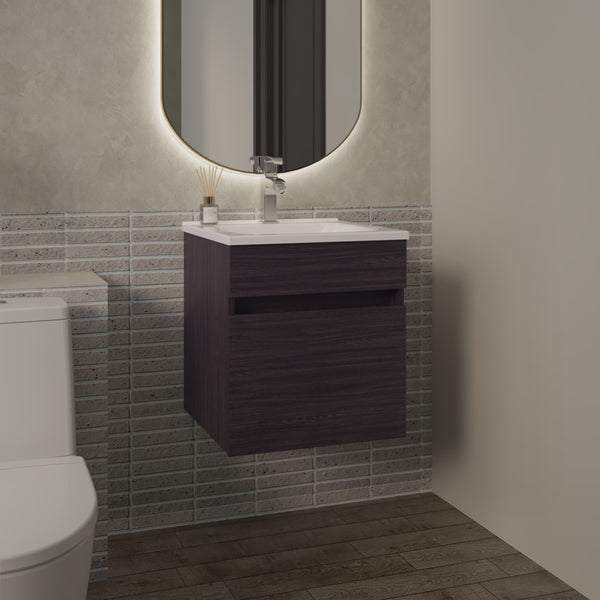 English Elm Primavera 18" Floating Bathroom Vanity Wall-Mounted Black Wengue, Dual-Door Cabinet & Shelves B200P335307