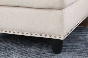 English Elm Black Faux Leather Sectional Sofa with Cup Holders Storage Ottoman and Nailhead Trim Beige B2730S00024