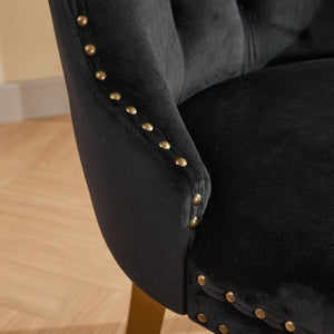 English Elm Mid-Century Tufted Velvet Dining Chair with Lion Head Ring, Nailhead Trim, Solid Wood Legs Black W1143P193168