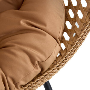 English Elm 76.8-inch Hand Woven Rattan Egg Swing Chair Indoor Outdoor with Cushion Lumbar Pillow Yellow W1512P498594