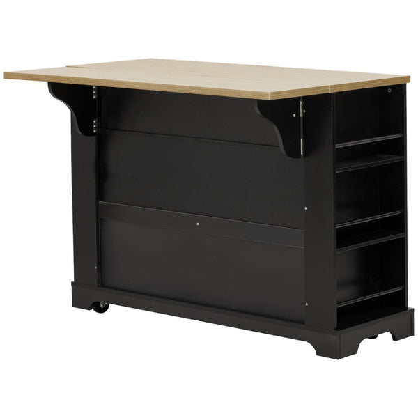 English Elm K&k Rolling Kitchen Island Six Drawers Drop Leaf Built-in Charging Vintage Style Black N707S307292B
