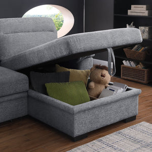 English Elm Kipling Chenille Sleeper Sectional with Storage Chaise and Built-in Usb Charging Light Gray B061S00832