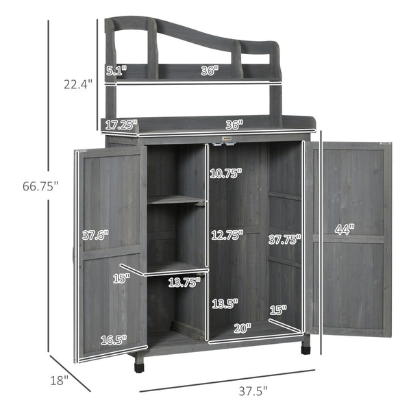 English Elm Outsunny Outdoor Potting Bench & Storage Cabinet, Versatile Wooden Workstation For Garden Tools & Accessories W2225P200581-GIGA