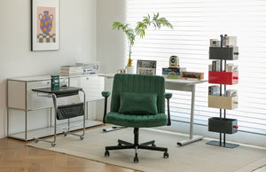 English Elm Green Linen Velvet Criss Cross Office Chair with Wheels, Adjustable Height, Pillow & Ergonomic Design W3394P336176