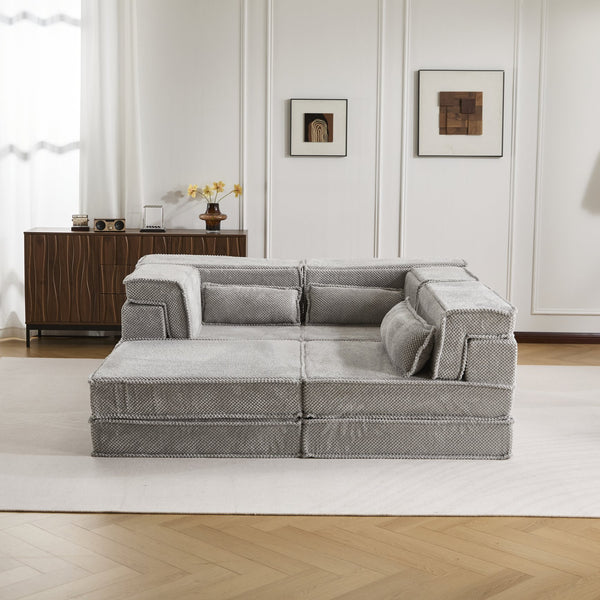 English Elm Compression Modular Sofa Bed, Versatile Light Grey Fleece Couch, No Assembly, 3-Seater & Ottoman W3723S00024