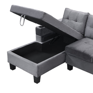 English Elm Sectional PU Sofa Set with L-Chaise, Built-In Cup Holders, Thick Foam Cushions, Modern 4-Seater Comfort Grey 69.29 L x 33.46 W x 13.78 H W2297S00011