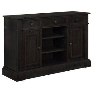 English Elm Larchmont Distressed Noir 3-drawer Server Sideboard — Dark Brown Wood, Durable Storage & Adjustable Shelves B062P353470