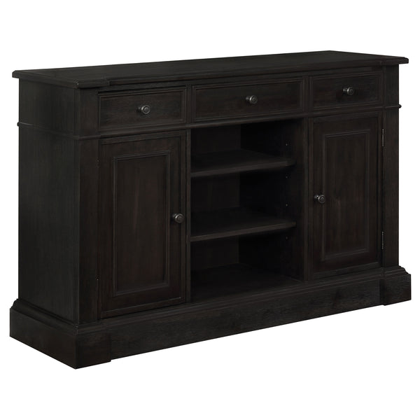 English Elm Larchmont Distressed Noir 3-drawer Server Sideboard — Dark Brown Wood, Durable Storage & Adjustable Shelves B062P353470