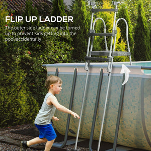 English Elm Outsunny A-frame Above Ground Pool Ladder with Platform Galvanized Steel 48 Inch W2225P200795