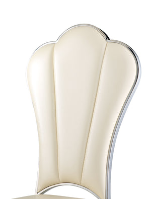 English Elm Beige Scalloped Tufted Side Chairs (Set of 2) — Stainless Steel Frame, PU Upholstery, Padded Comfort B062P215491