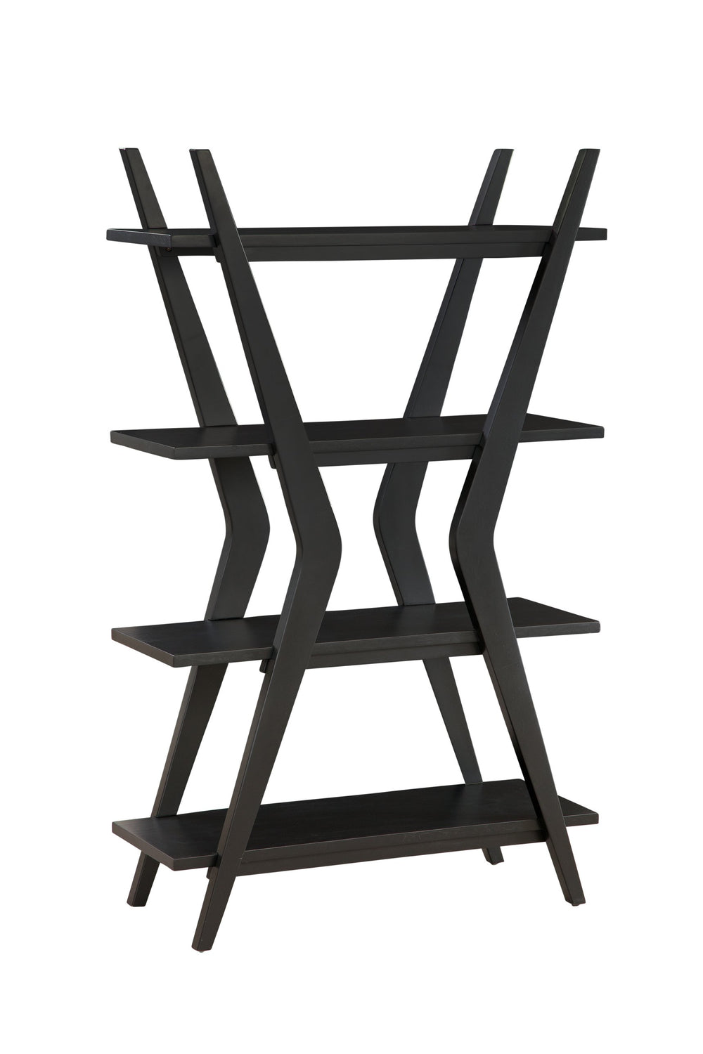 Basset Mirror Stratton Mid-century Modern Black Etagere With Four Shelves - Stylish Rubberwood & Birch Design Black Rubberwood Solid ,Veneers 3197-lr-500