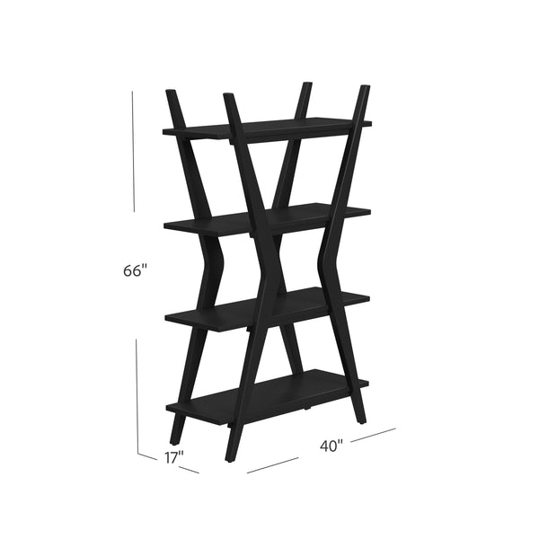 Basset Mirror Stratton Mid-century Modern Black Etagere With Four Shelves - Stylish Rubberwood & Birch Design Black Rubberwood Solid ,Veneers 3197-lr-500