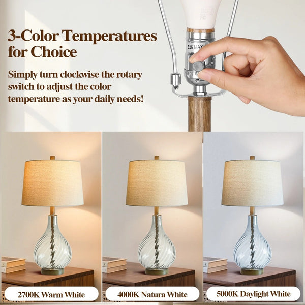 English Elm 28in Spiral Glass Column Table Lamp with Linen Shade for Bedroom or Office Decor W3355P443091