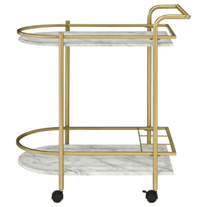English Elm Desiree Luxe Gold 2-Tier Bar Cart with Faux Marble Shelves, Smooth Casters & Sturdy Metal Frame B062P344987