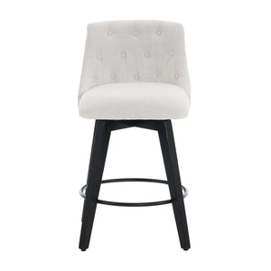 English Elm 007-360° Swivel Bar Stools Set of 2 25" Counter Height Linen Tufted Back Solid Wood Frame Durable Upholstery White W2636P242111