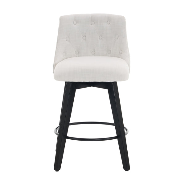 English Elm 007-360° Swivel Bar Stools Set of 2 25" Counter Height Linen Tufted Back Solid Wood Frame Durable Upholstery White W2636P242111