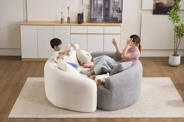 English Elm LY-042 Zen-Inspired S-Curved Dual-Depth Loveseat with Chenille Upholstery, Ready-to-Use Comfort White W2231P329713