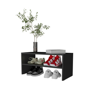 English Elm Wenge 2-Shelf Shoe Rack — Sleek Black Melamine Organizer for Bedroom, Durable Compact Display (28.3"W) B062P230637