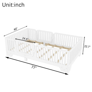 English Elm Twin Montessori Floor Bed with Safety Rails Hinged Door and Plywood Slats for Kids White W2593P381112