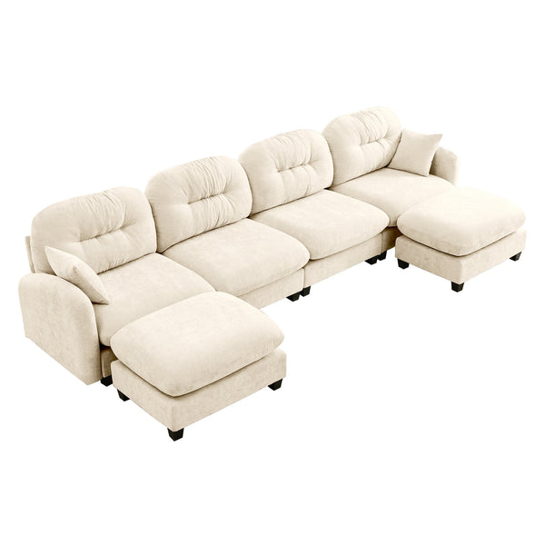 English Elm Modular U-Shaped Sectional Sofa With Ottoman, Soft Chenille Fabric, Tufted Backrest, Elegant Design W714S01373