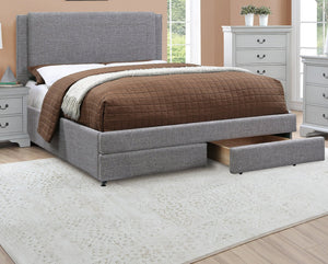 English Elm Light Upholstered Faux Leather Queen Bed with Headboard Panel & Built-In Underbed Storage Drawers, Contemporary Elegance Black,Light Gray 59 L x 49 W x 5 H B011S02016