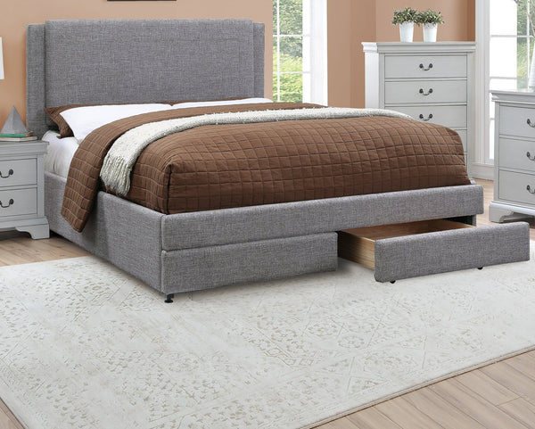 English Elm Light Upholstered Faux Leather Queen Bed with Headboard Panel & Built-In Underbed Storage Drawers, Contemporary Elegance Black,Light Gray 59 L x 49 W x 5 H B011S02016