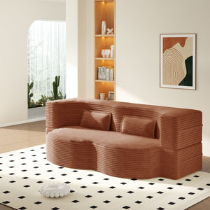 English Elm Modern Corduroy Floor Sofa Foldable Twin Sleeper Foam Filled for Compact Living Spaces Orange W1885P435362