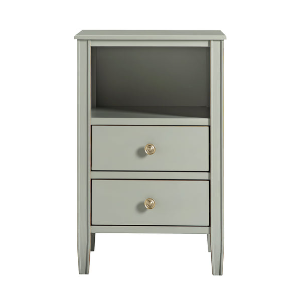 English Elm Winston 2-Drawer Storage Nightstand with Brushed Gold Knobs, Open Shelf, Fluted Legs, No Assembly Antique Grey B050P376956