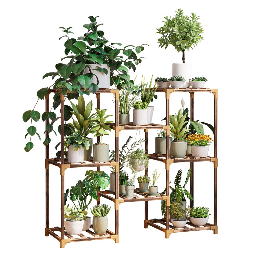 English Elm Plant Stand Eucalyptus Ladder Shelf Holds 8 Pots Tool Free Indoor Outdoor Display W2181P192837