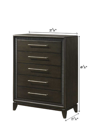 English Elm 1pc Dark Brown Chest 5-Drawer Dresser with Bar Handles & Tapered Feet, 37.3"x17.4"x50.1"H, Stylish B011P342791