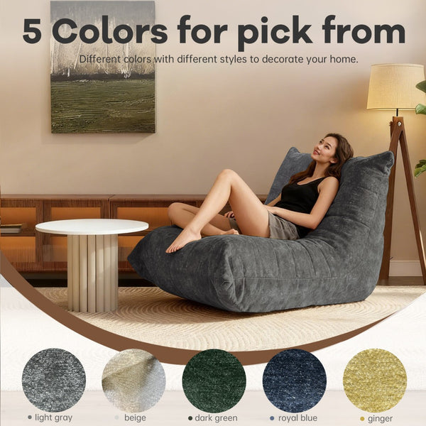English Elm Ftmmc-huangse Chenille Bean Bag Chair Ergonomic Full Body Support Lounge Seat Warm Grey W3737P423389