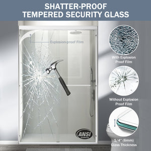English Elm 44" Semi-frameless Double Sliding Shower Door Brushed Gold Tempered Glass Walk-in White W1920P385296