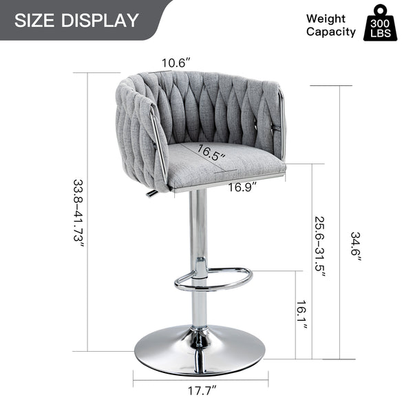 English Elm 360° Swivel Bar Stools Set of 2 with High-Rebound Cushions, Adjustable Counter Height, Sleek Chrome Frame for Kitchen Island and Cafe Seating Gray W2215P184994
