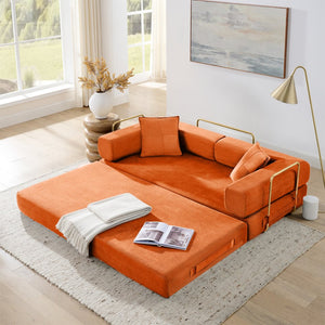 English Elm Modern Corduroy Sofa Bed Convertible Floor Couch with Removable Backrest, Modular King-Size Comfort, Orange W1117P323557