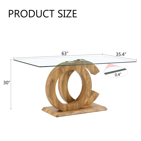 English Elm Large Modern Minimalist Rectangular Glass Dining Table For 6-8 People - Stylish & Durable Design W1151S04021