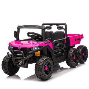 English Elm 24v Electric Kids Dump Truck 4wd Six Wheel Ride on with Remote Suspension Cargo Bucket Pink W1578P380845
