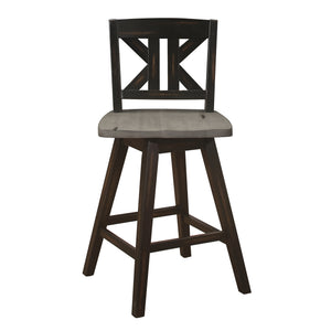 English Elm Counter Height Chairs Set Of 2, Rustic Black Gray Swivel Design, Ergonomic Rubberwood Comfort B011P194599