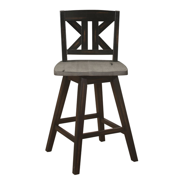 English Elm Counter Height Chairs Set Of 2, Rustic Black Gray Swivel Design, Ergonomic Rubberwood Comfort B011P194599