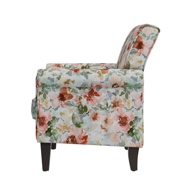English Elm Barnet Floral Accent Armchair Nailhead Trim Solid Wood Legs Vintage Living Room B127P495063