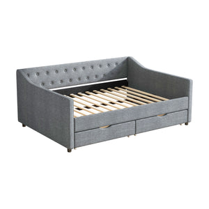 English Elm Full Size Daybed With Storage Drawers – Elegant Tufted Sofa Bed In Light Grey For Versatile Living W2336S00033