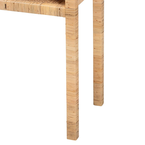 English Elm Bohemian Rattan Panel Acacia Wood Console Table with Open Shelf for Entryway B2750P420407