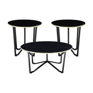 English Elm Round Amara 3pc Coffee & End Table Set – Black Tempered Glass, Gold Banding, Metal Frame, Modern Chic B011P297594